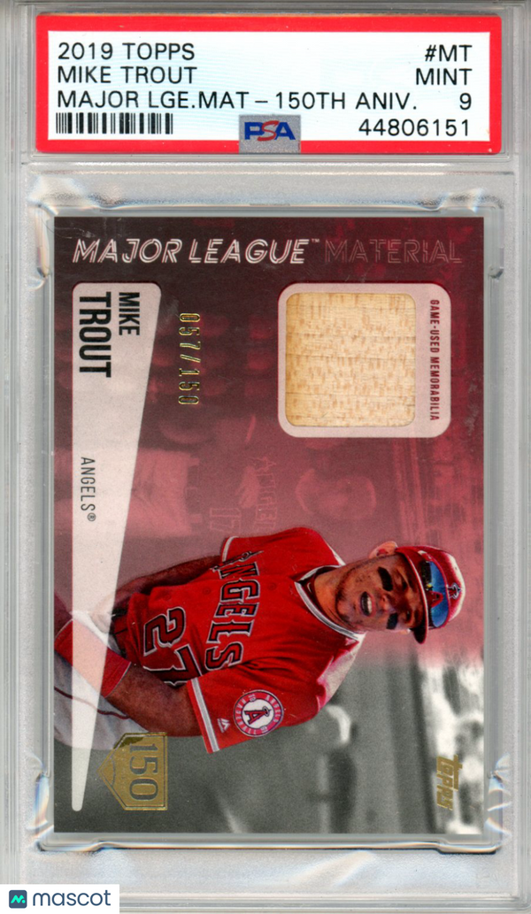 2019 Topps Major League Material Mike Trout Bat Relic /150 #MT PSA 9 Baseball