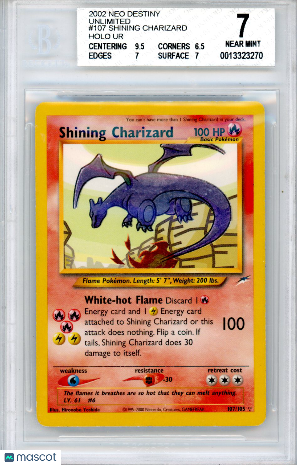 2002 Pokemon Neo Destiny Shining Charizard #107 Unlimited BGS 7