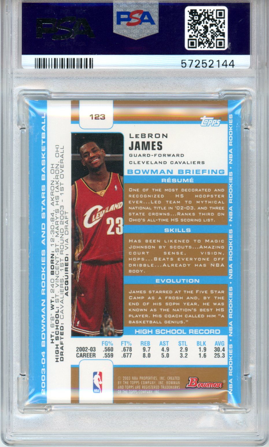2003 Bowman Rookies & Stars LeBron James RC - Gold #123 PSA 7 Cavs (Rookie Card)