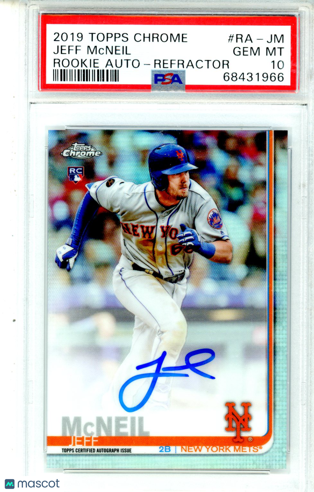 2019 Topps Chrome Rookie Autographs Jeff Mcneil Refractor /499 PSA 10 NY METS