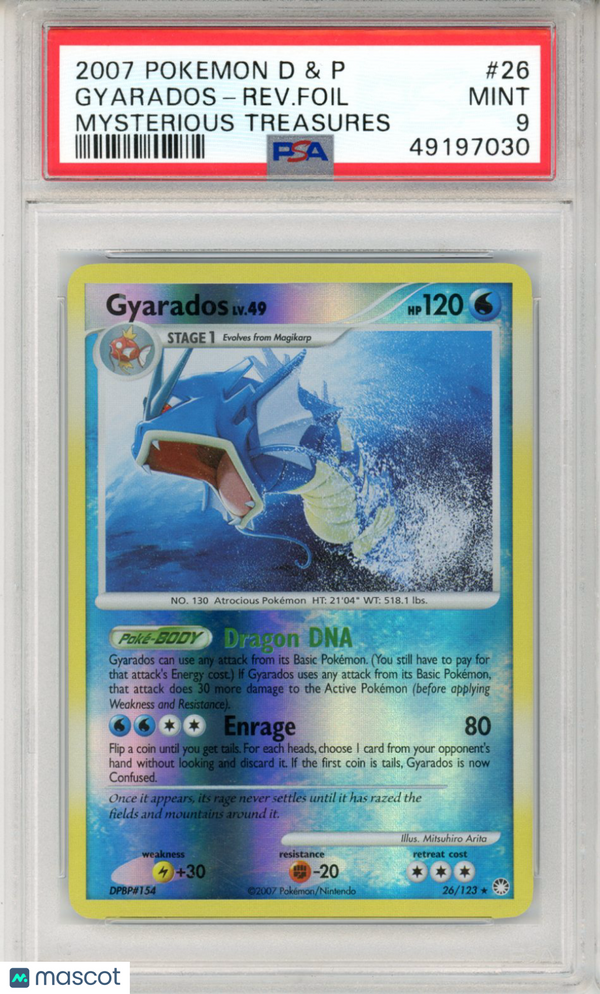 2007 PokéMon TCG Gyarados-Rev. Foil #26 Mysterious Treasures PSA 9