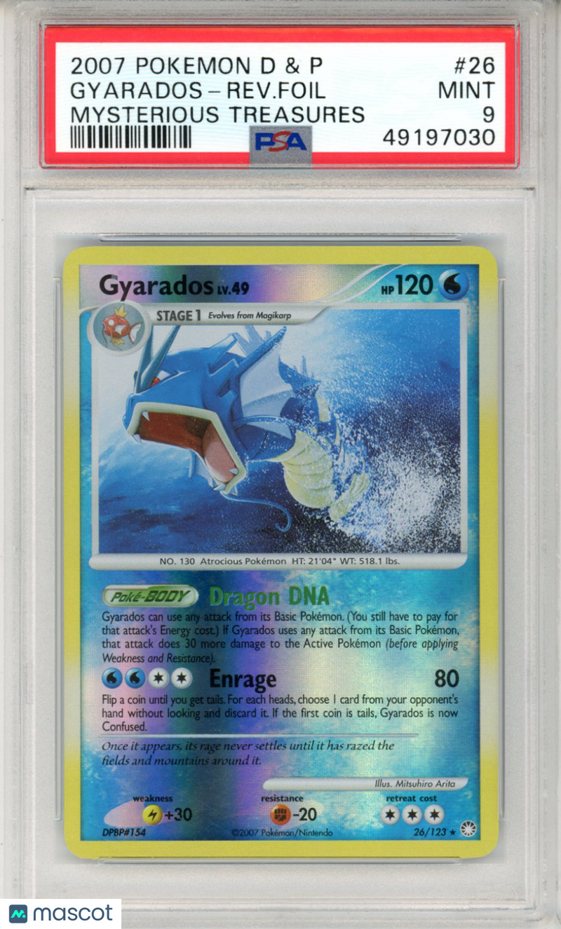 2007 Pokemon Mysterious Treasures Gyarados Rev. Foil Mysterious Treasures PSA 9
