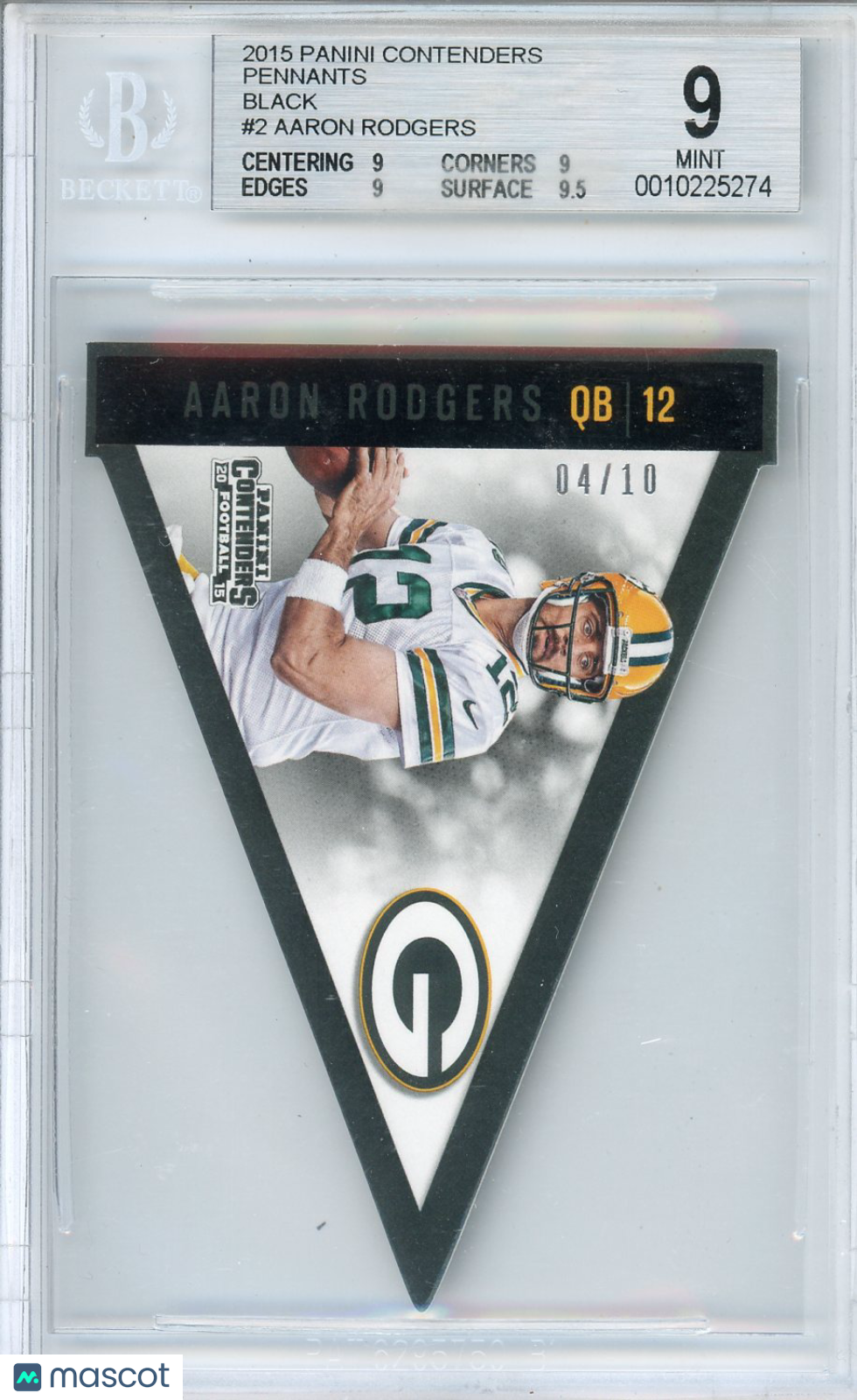 2015 Panini Contenders Pennants Black Aaron Rodgers 04/10 #2 BGS 9  Packers