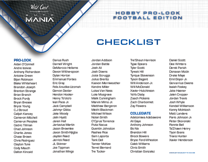 2023 Wild Card Auto Mania Hobby Box Pro Look Football Edition (8 Autos/Box)  DRAFT NIGHT