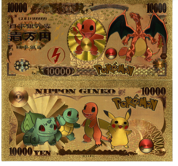 Pokemon Novelty Collectible Pokey Bucks Commemorative Banknote Gold Charizard Kanto Starter