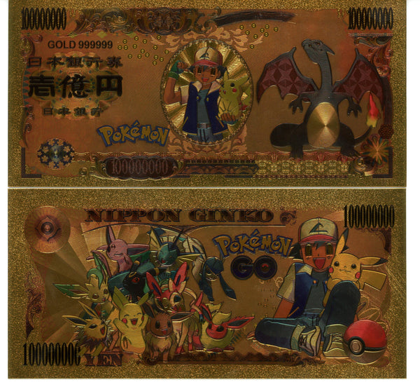 Pokemon Novelty Collectible Pokey Bucks Commemorative Banknote Gold Shiny Charizard