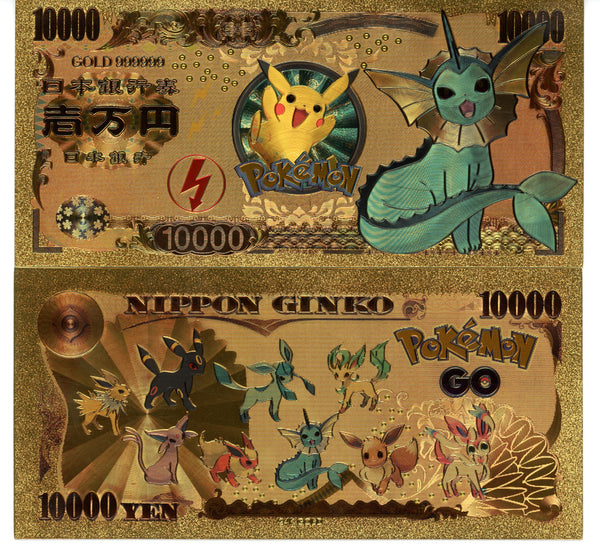 Pokemon Novelty Collectible Pokey Bucks Commemorative Banknote Gold Vaporeon