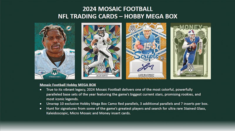 2024 Panini Mosaic NFL Football Hobby Mega Box (10 Camo Red Prizm Inserts) 42 Carrds