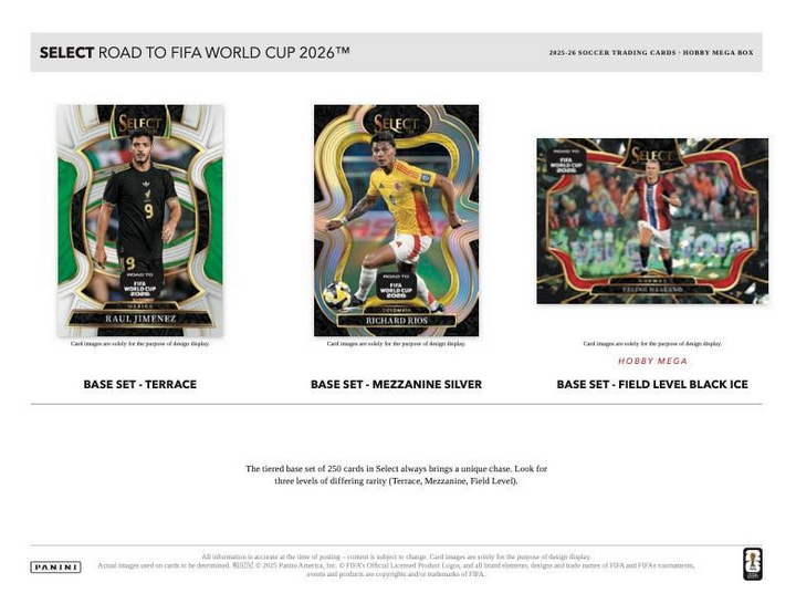 Hobby 2025/26 Panini Select FIFA Road to World Cup Soccer Mega Box (Blue Ice)
