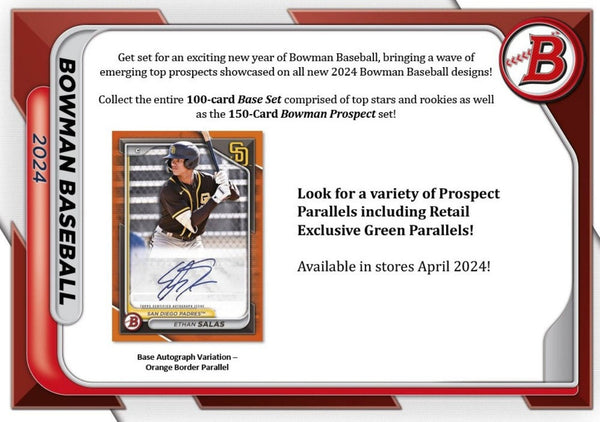 SEALED CASE of 2024 Bowman Baseball Blaster Value Box (Green Exclusive Parallels) (PRE SELL) Pre Order May 8th (40 Blasters)