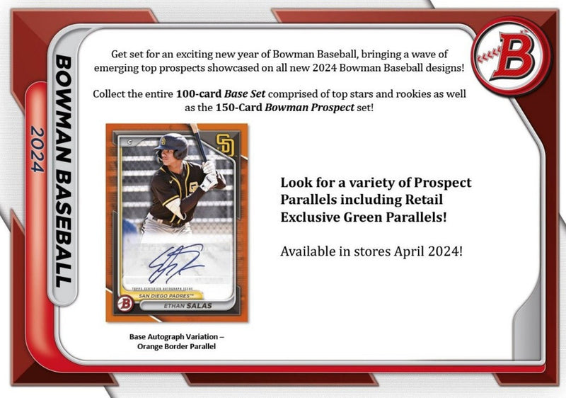 2024 Bowman Baseball Blaster Value Box (Green Exclusive Parallels) (PRE SELL) Pre Order May 8th