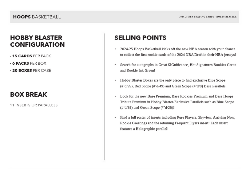 Hobby 2024/25 Panini NBA Hoops Basketball Blaster Box (Scope Parallels Plus 6 Opti-Chrome Premium Cards)