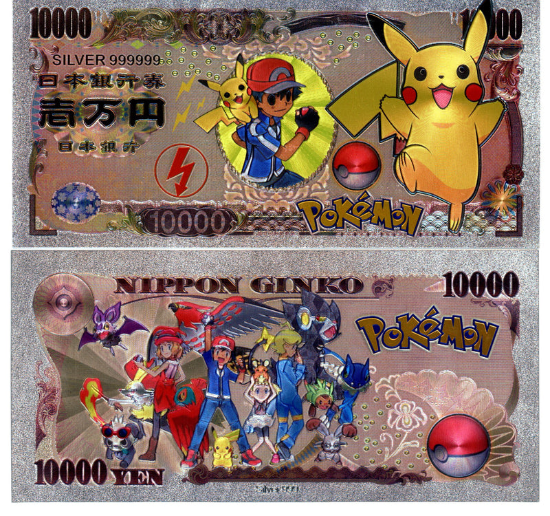 Pokemon Novelty Collectible Pokey Bucks Commemorative Banknote Gold or Silver ASH XY