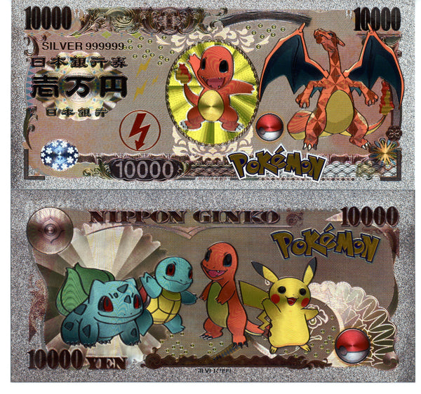 Pokemon Novelty Collectible Pokey Bucks Commemorative Banknote Silver Charizard Kanto Starter