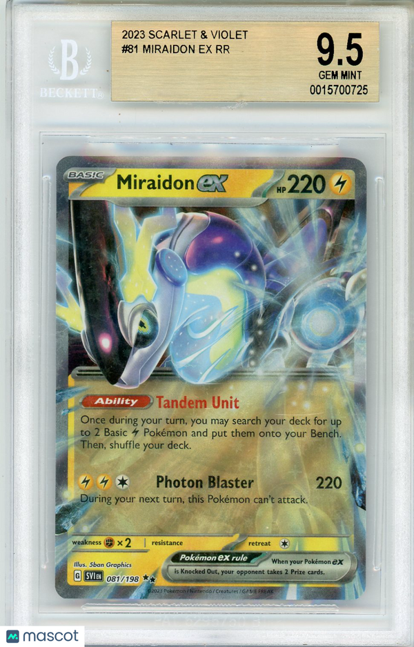 2023 Pokemon Scarlet and Violet Pokémon TCG Miraidon EX RR #81 BGS 9.5 GEM MINT