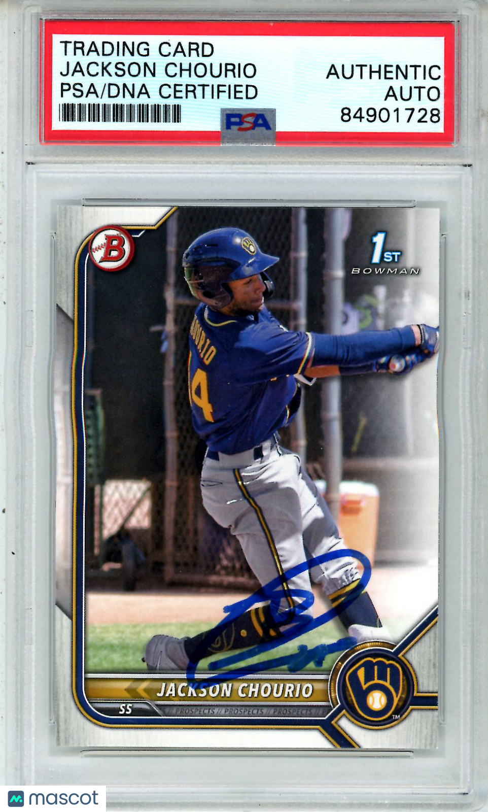 2022 Bowman Prospects Jackson Chourio 1st Bowman BP79 PSA Authentic On Card Auto