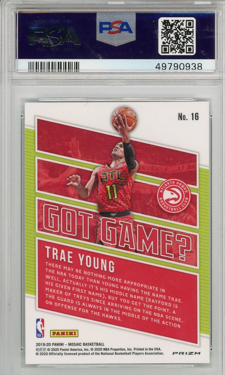 2019 Panini Mosaic Got Game? Trae Young Green #16 PSA 10 GEM MINT Atlanta Hawks