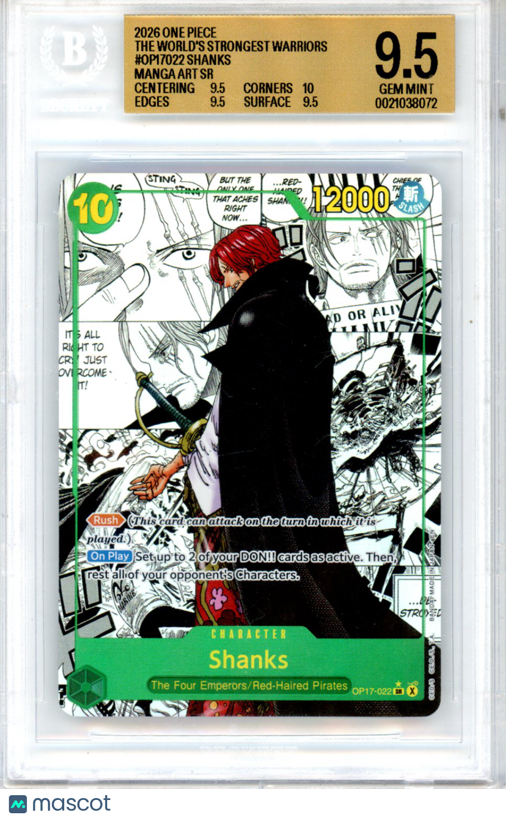 2026 One Piece OP17 The World's Strongest Warriors Shanks Manga BGS 9.5