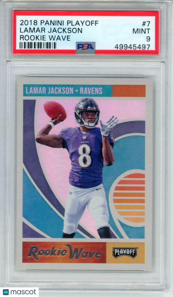 2018 Panini Playoff Rookie Wave Lamar Jackson #7 PSA 9 Football