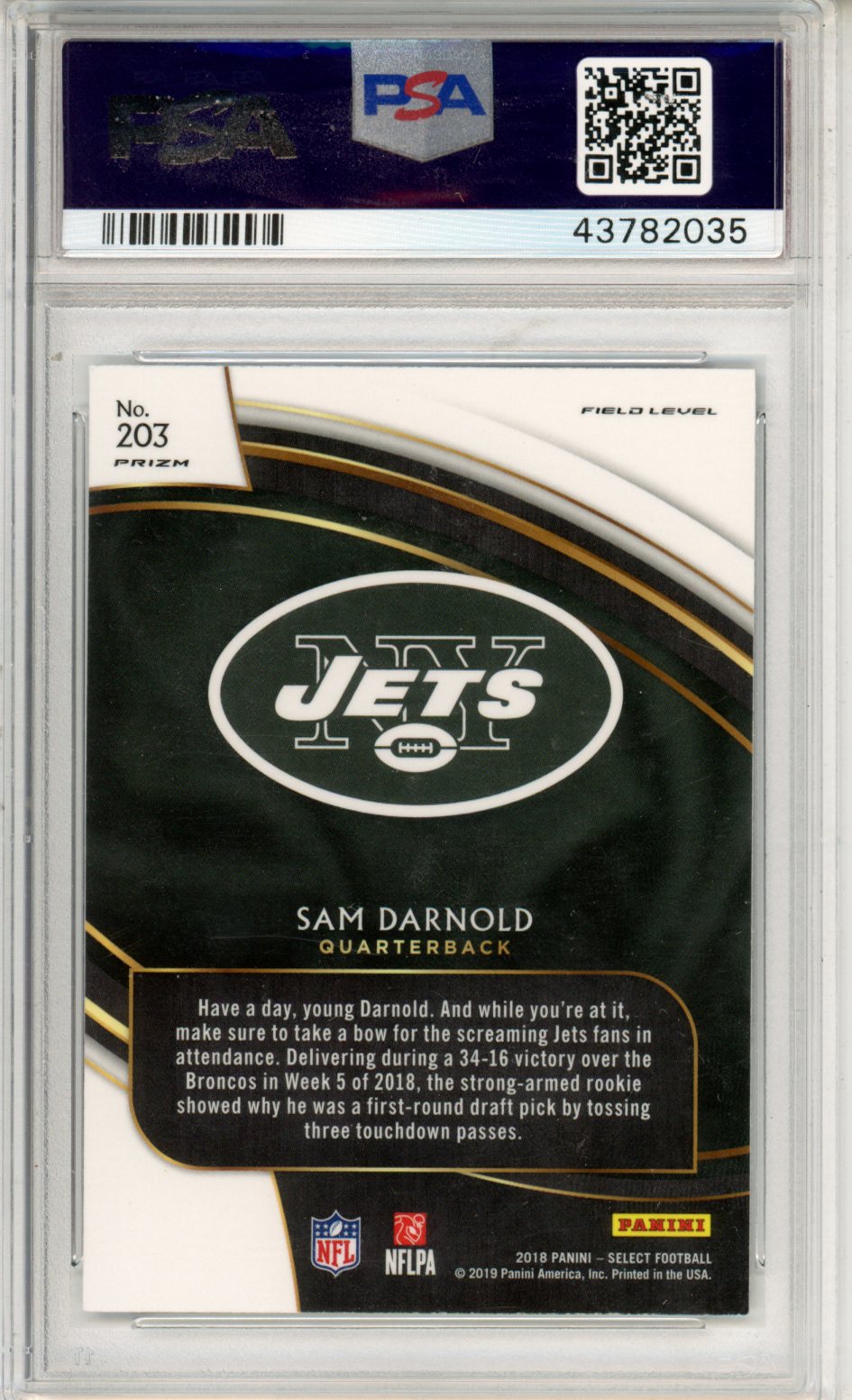 2018 Panini Select Sam Darnold Silver Prizm HOLO Rookie #203 PSA 9 MINT