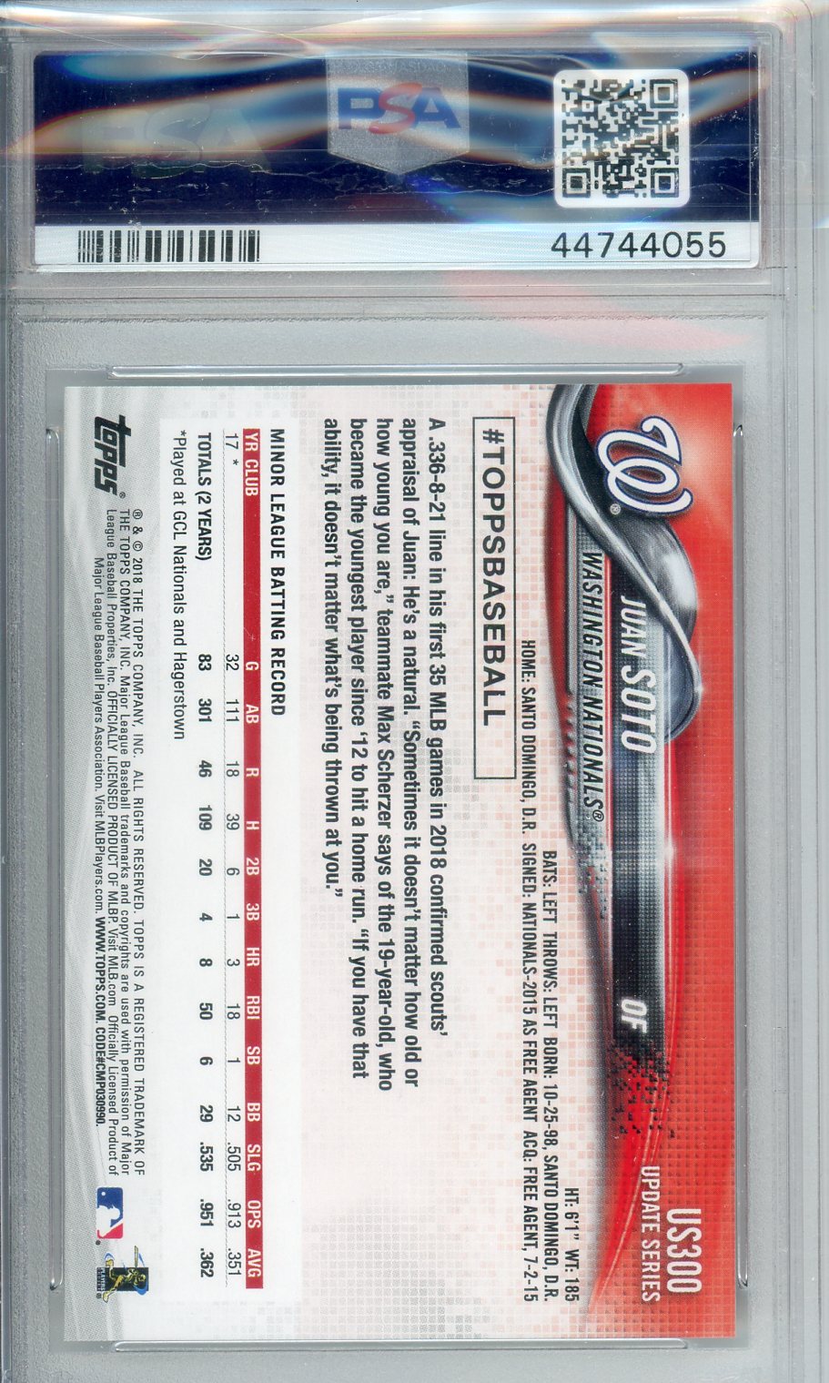2018 Topps Update Juan Soto #US300 PSA 10