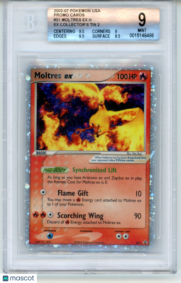 2002 Pokemon Moltres ex (H) (EX Collector's Tin 2) #31 Promo BGS 9