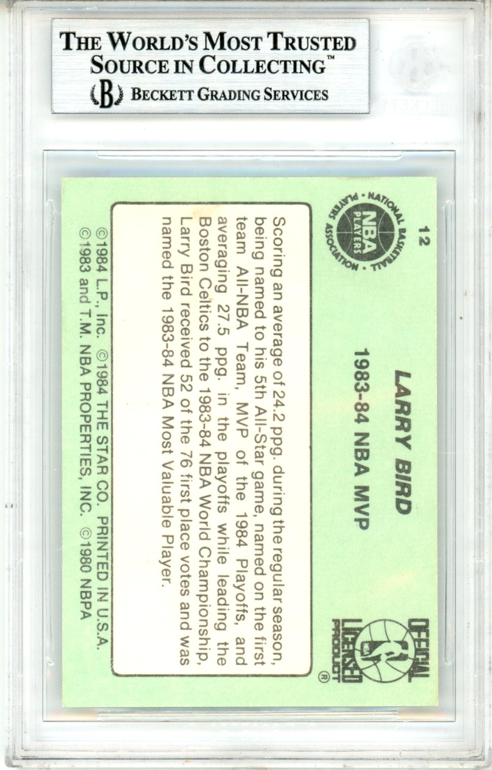 1984-85 Star #12 Larry Bird MVP BGS 8.5 NM-MT+