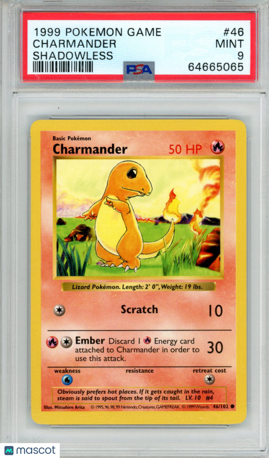 1999 Pokemon Game Charmander #46 Shadowless PSA 9 MINT