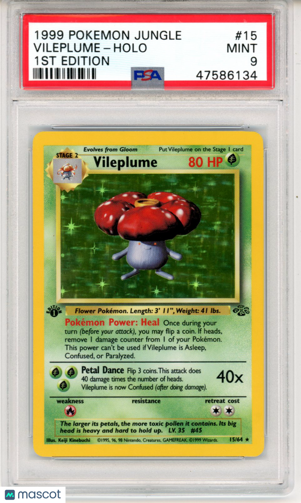 1999 Pokemon 1st Edition Jungle Vileplume Holo #15 PSA 9