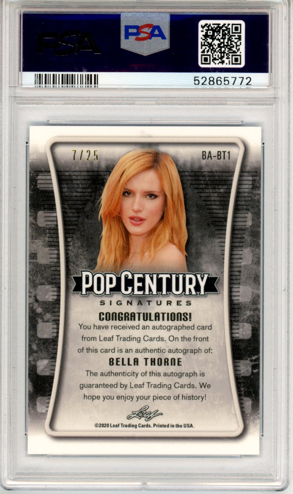 2020 Leaf Metal Pop Century Autograph Bella Thorne #BABT1 PSA 10