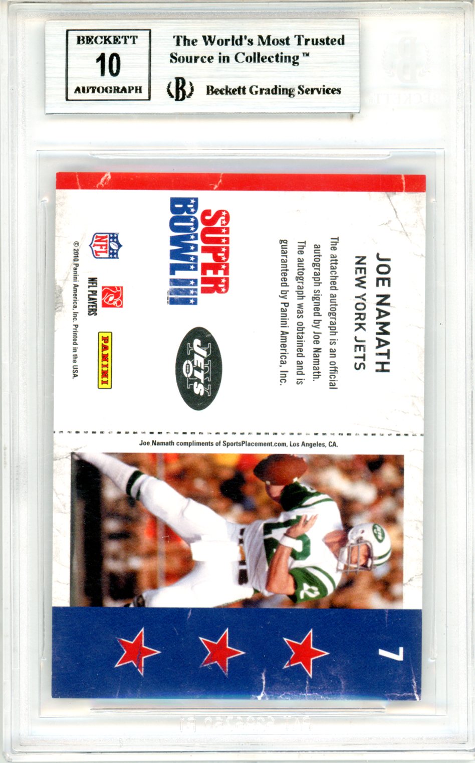 2010 Playoff Contenders Super Bowl Ticket Autographs Joe Namath #7 BGS 9