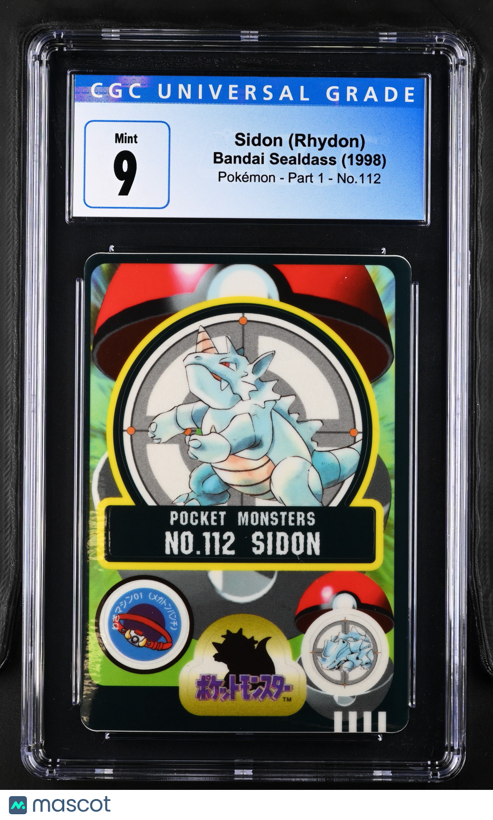 1998 Bandai Sealdass Pokemon - Part 1 Rhydon #112 CGC 9 MINT