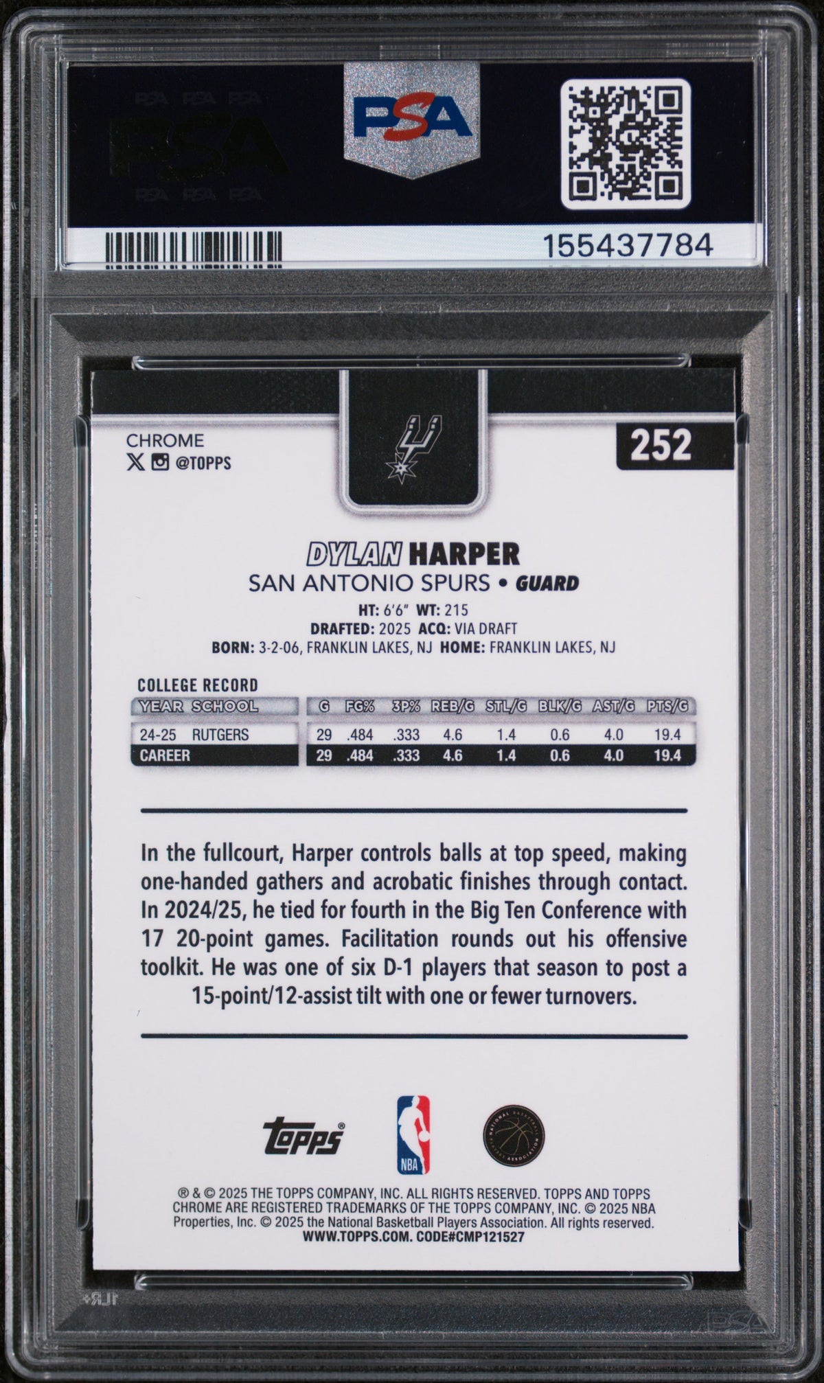 2025 Topps Chrome Dylan Harper Skylight Refractor #252 PSA 9