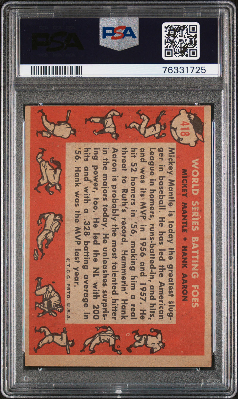 1958 Topps H. Aaron M. Mantle W. S. Batting Foes