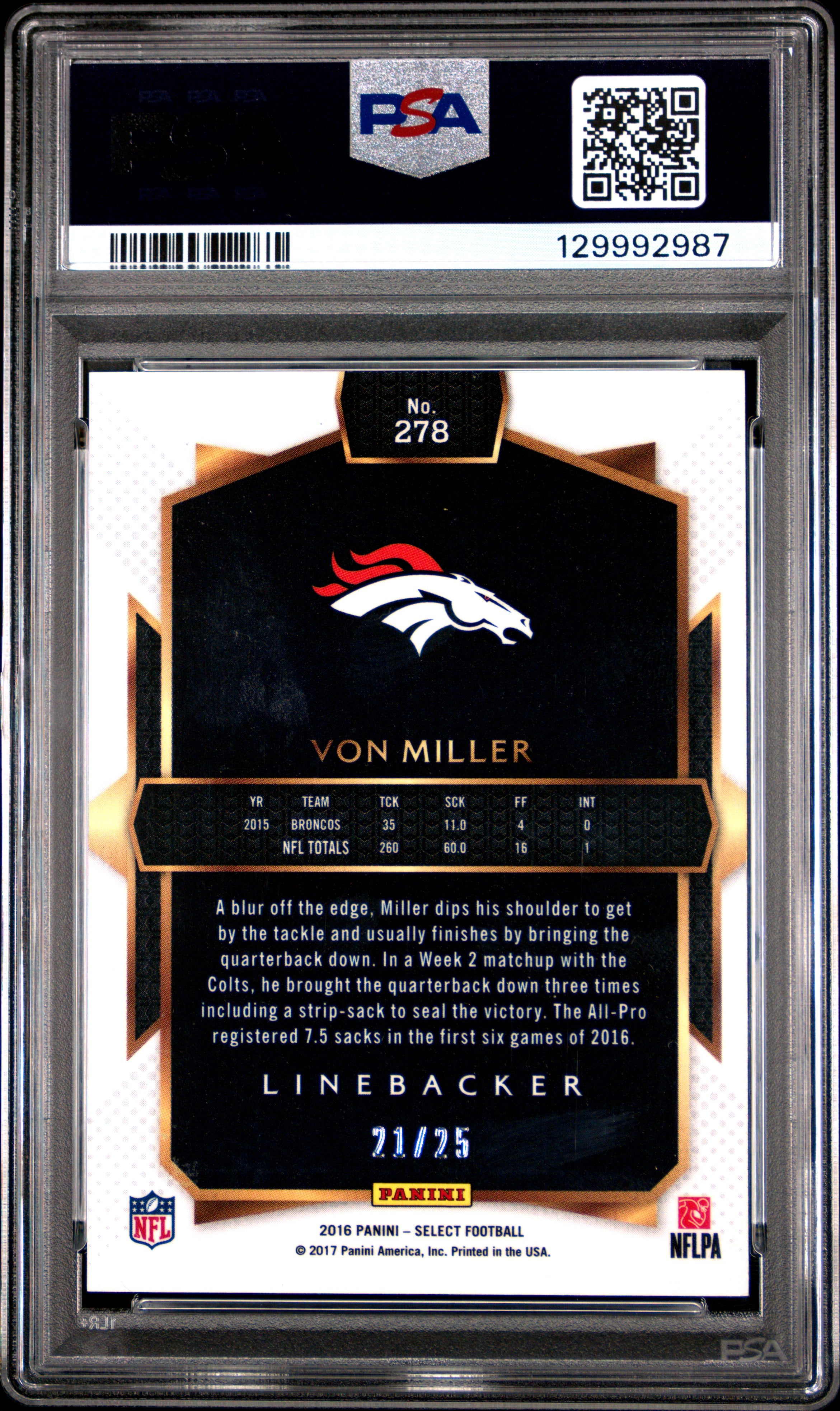 2016 Panini Select Von Miller Tie Dye Prizm #278 PSA 10