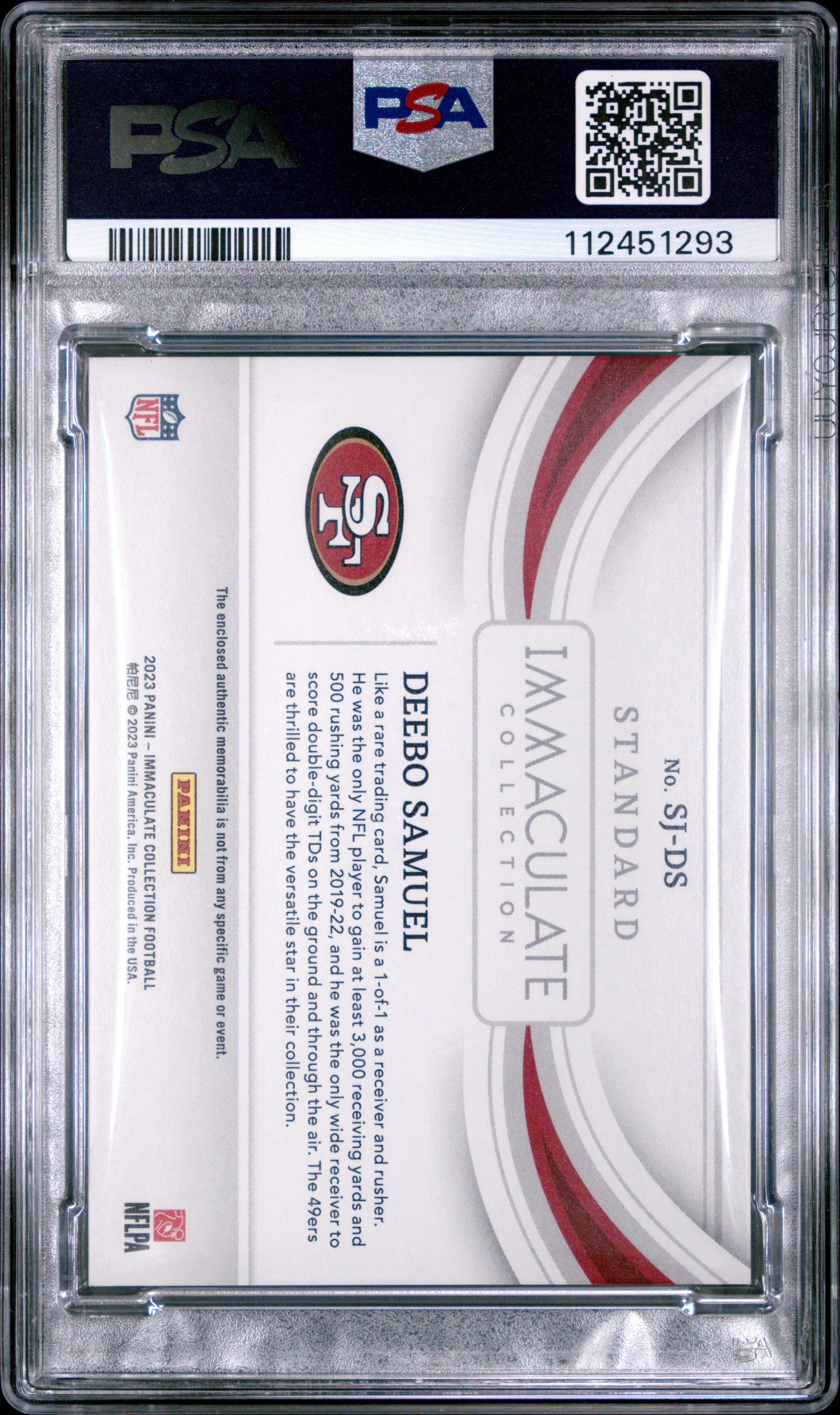 2023 Immaculate Collection Standard Jerseys Deebo Samuel Prime 05/10 #SJDS PSA 8