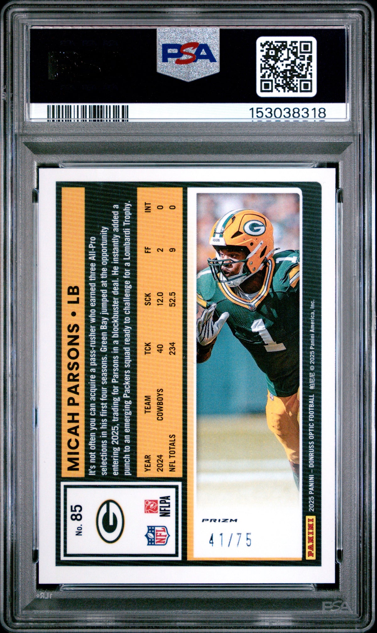 2025 Panini Donruss Optic Micah Parsons Electricity #85 PSA 9