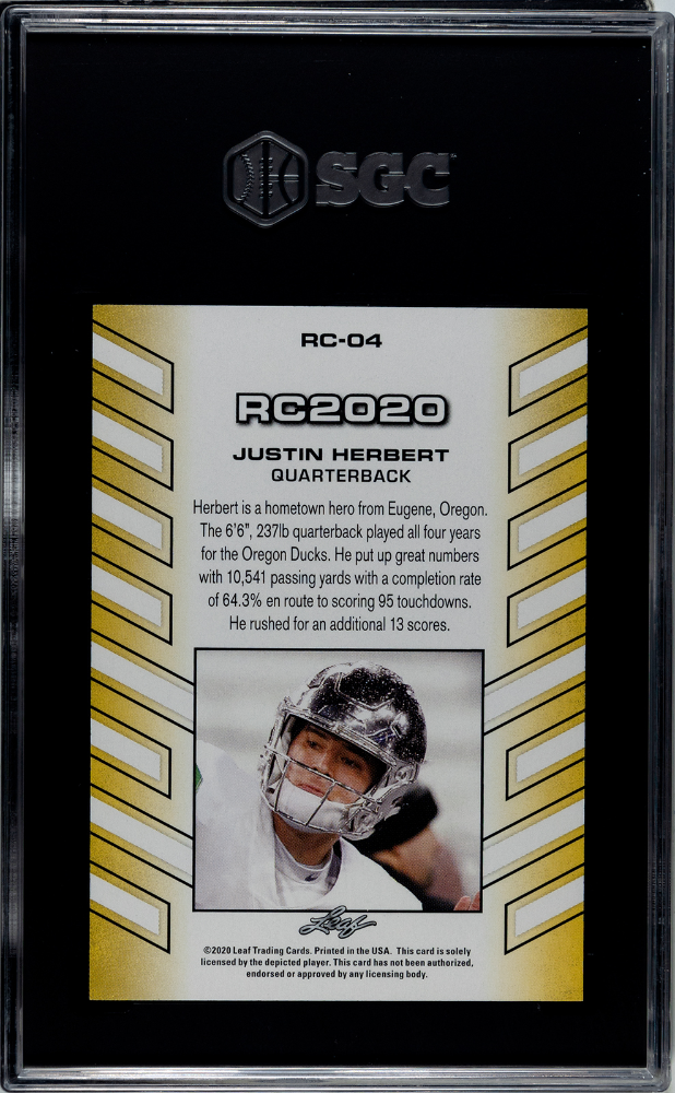 2020 Leaf Justin Herbert #RC-04 SGC 10