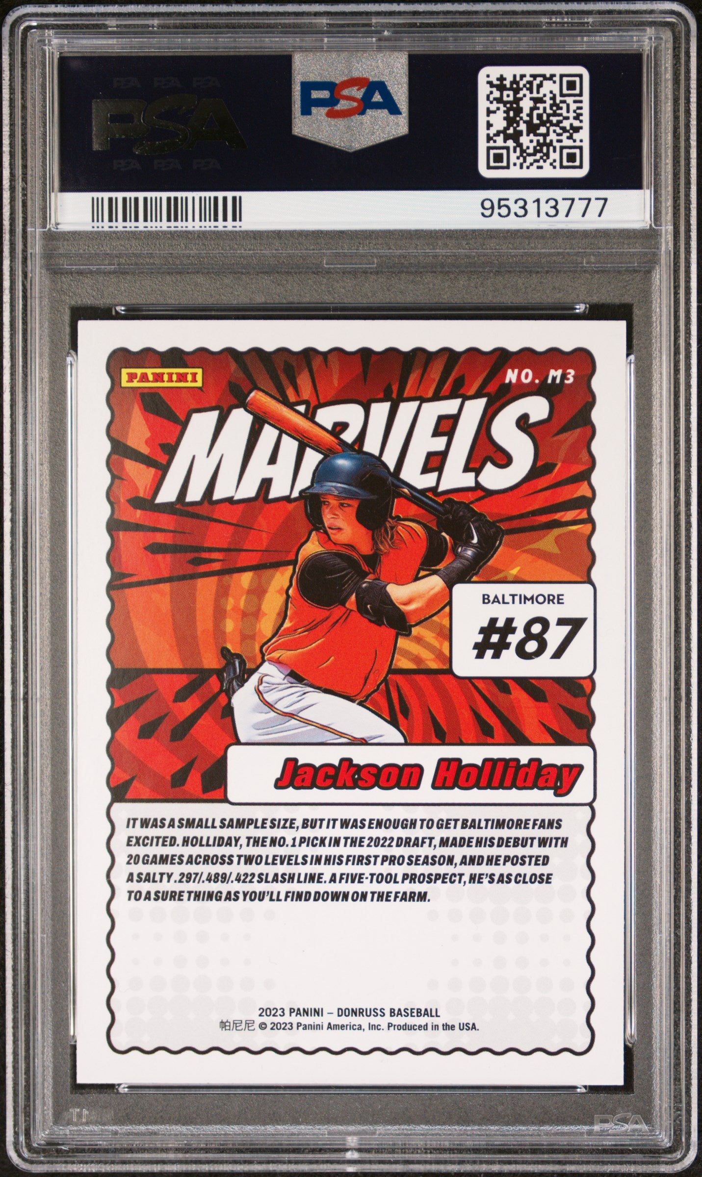 2023 Panini Donruss Marvels Jackson Holliday Pink Fireworks #M3 PSA 10