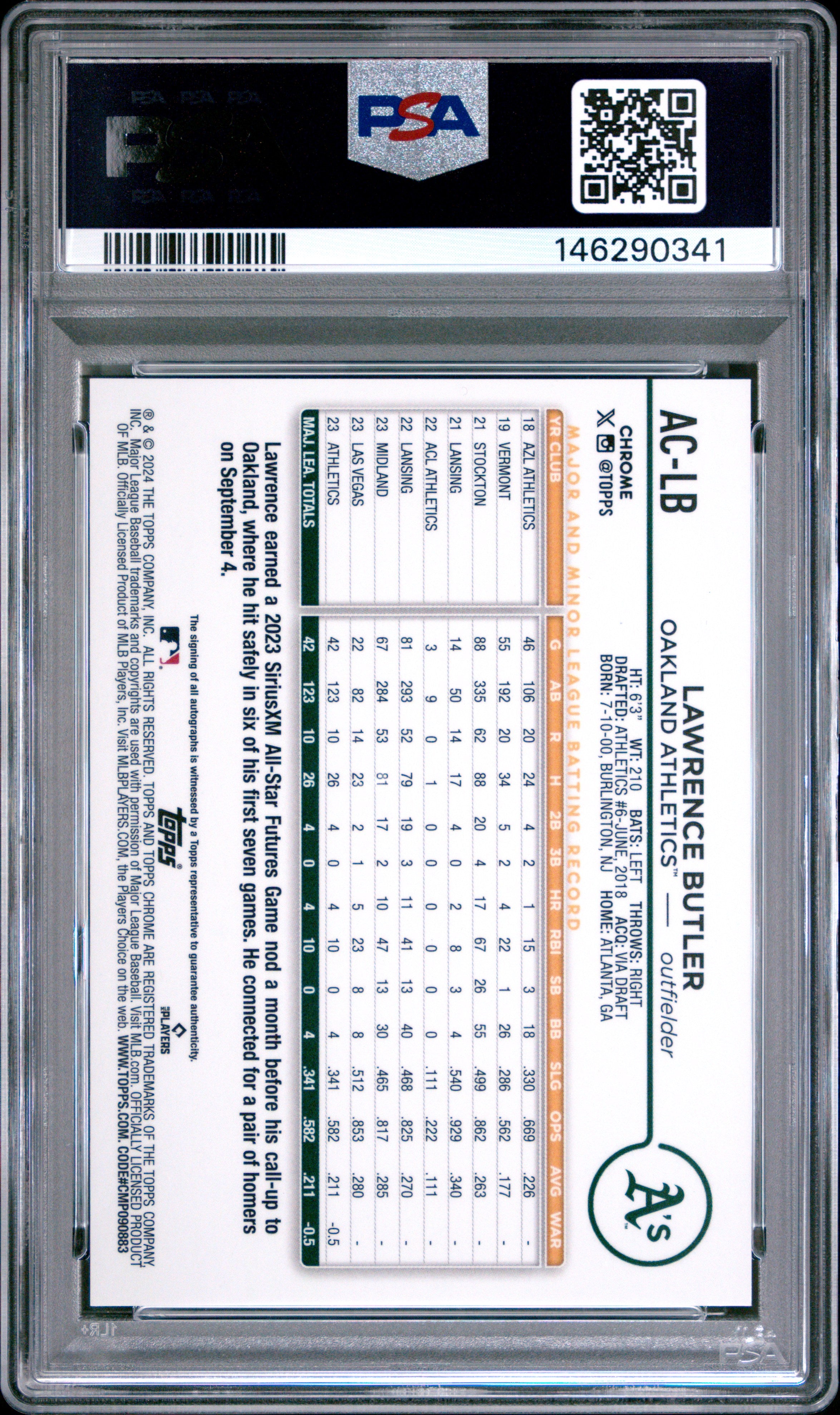 2024 Topps Chrome Update Baseball Auto Lawrence Butler Blue Raywave PSA 9 MINT