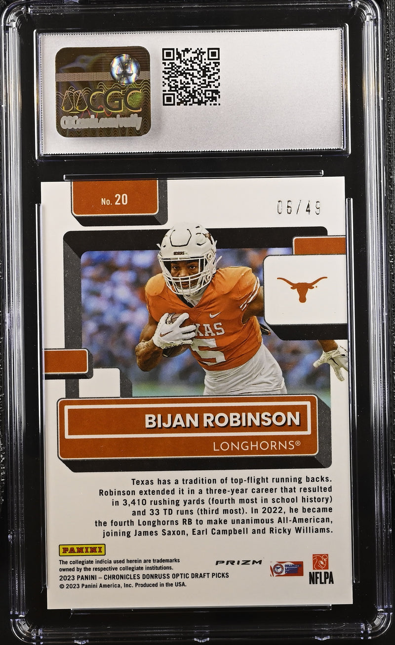 2023 Panini Chronicles Draft Picks Bijan Robinson Purple Donruss Optic