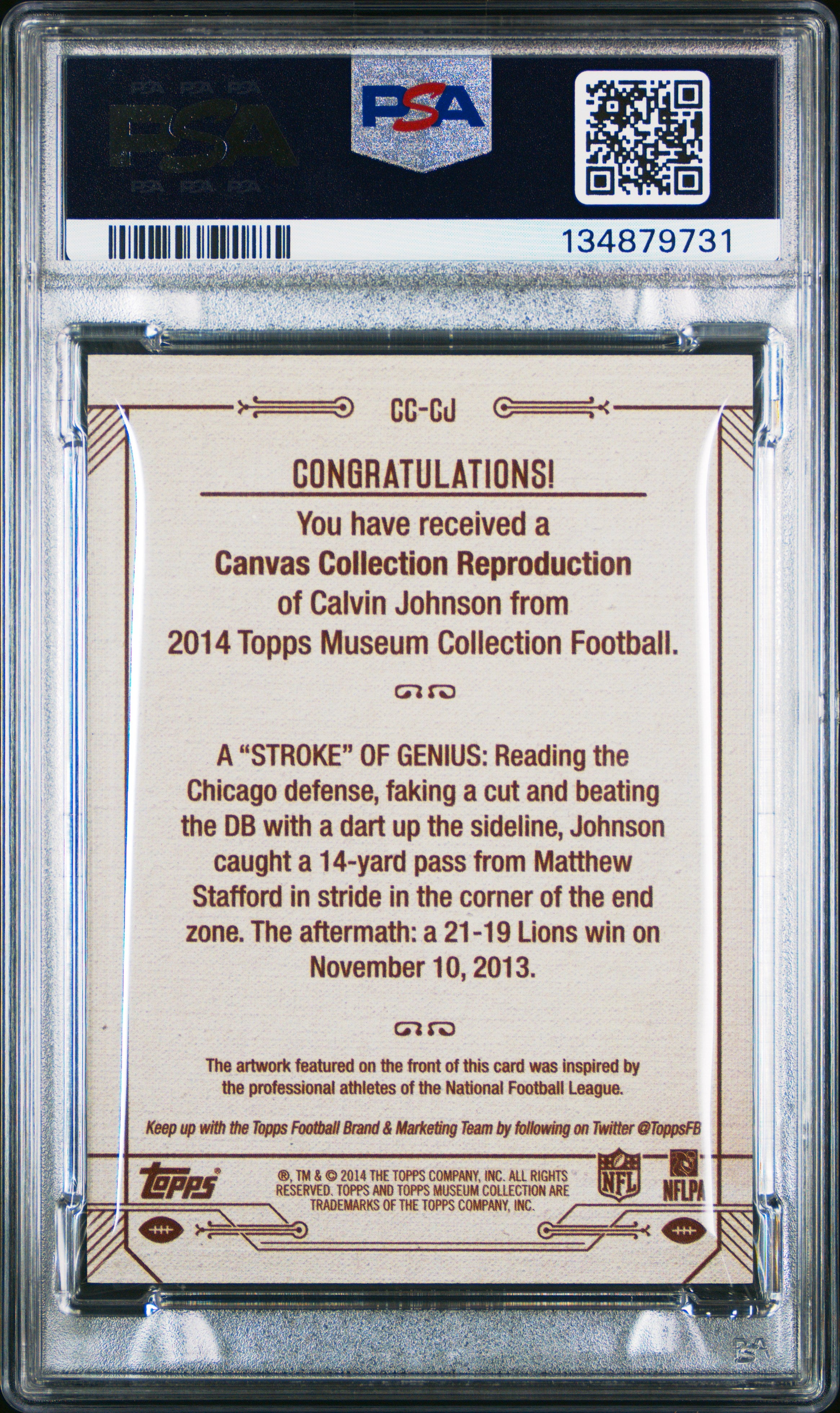 2014 Topps Museum Collection Canvas Collection Calvin Johnson #CCCJ PSA 10