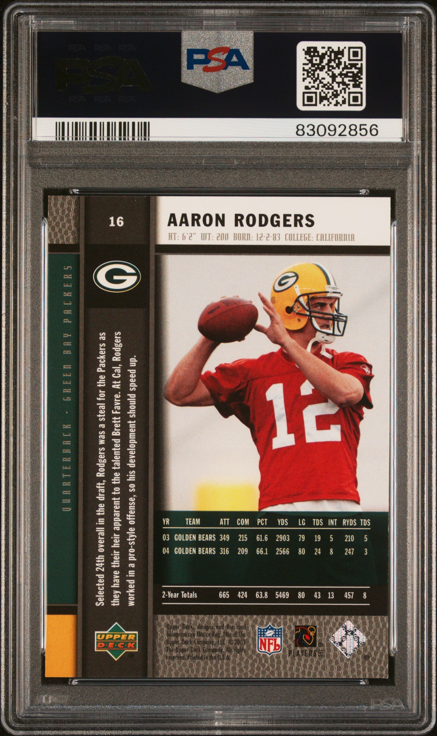 2005 Upper Deck Rookie Premiere Aaron Rodgers #16 PSA 10 Green Bay Packers