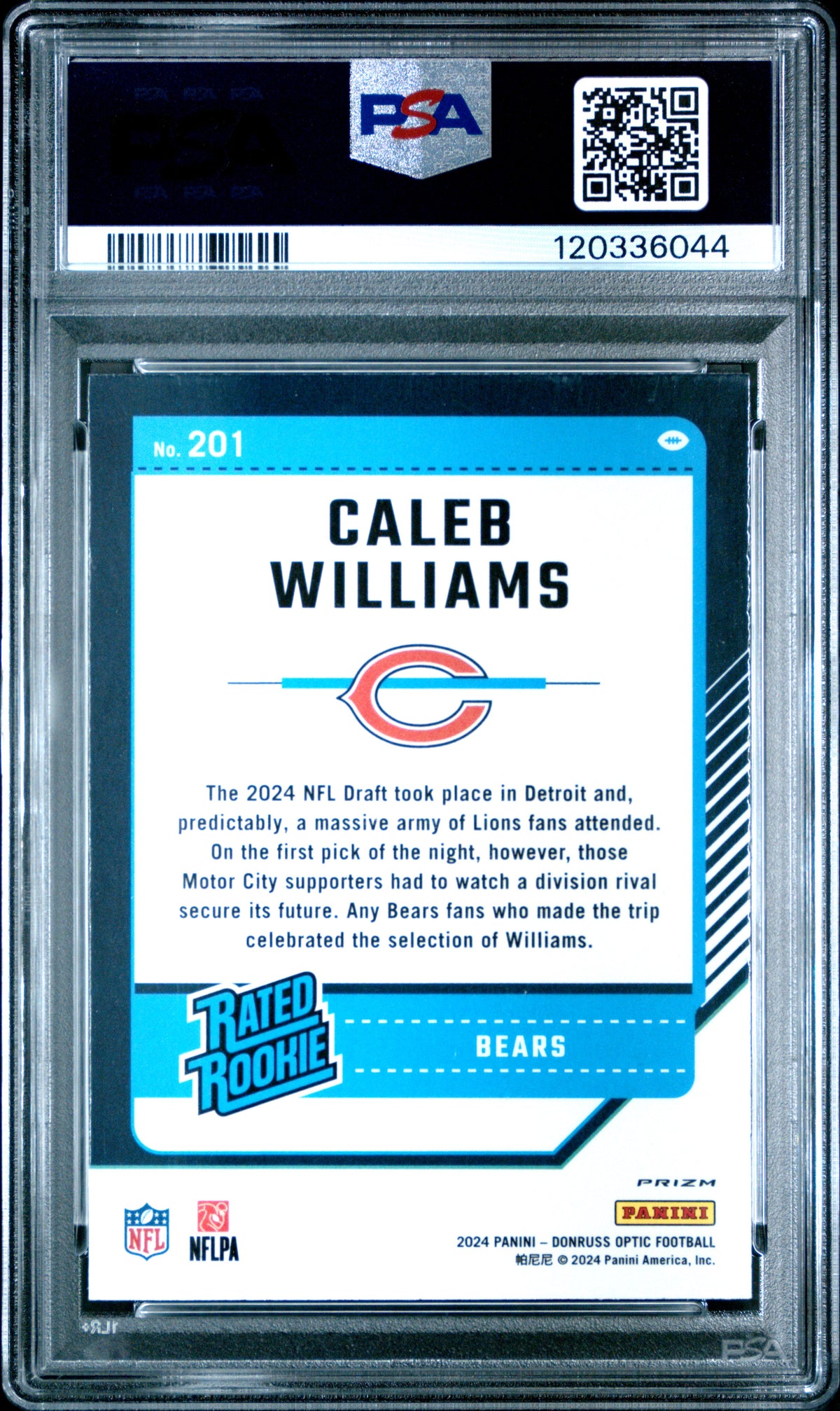 2024 Panini Donruss Optic Caleb Williams Green Velocity #201 PSA 10
