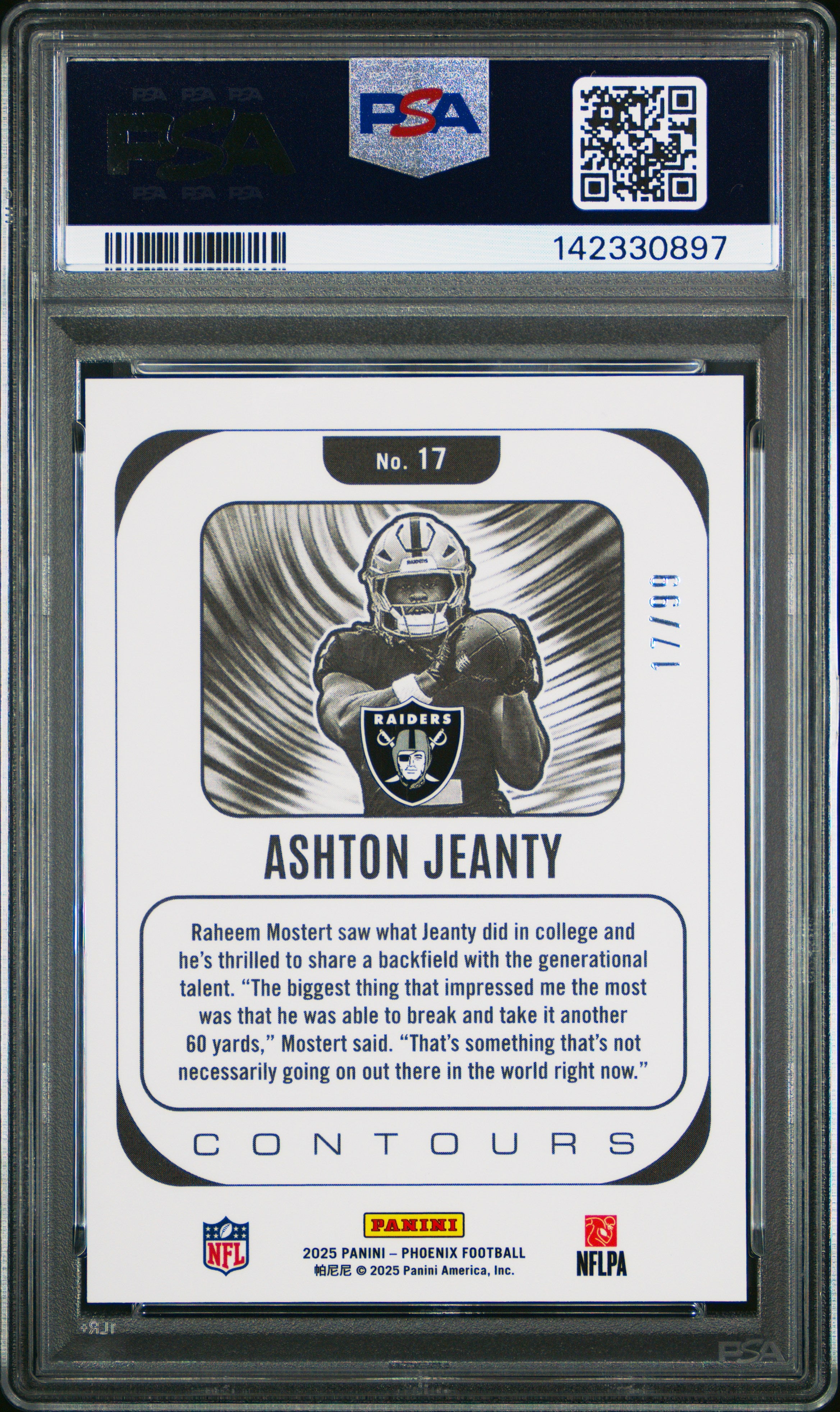 2025 Panini Phoenix Contours Ashton Jeanty Silver Seismic 17/99 PSA 10 GEM MINT