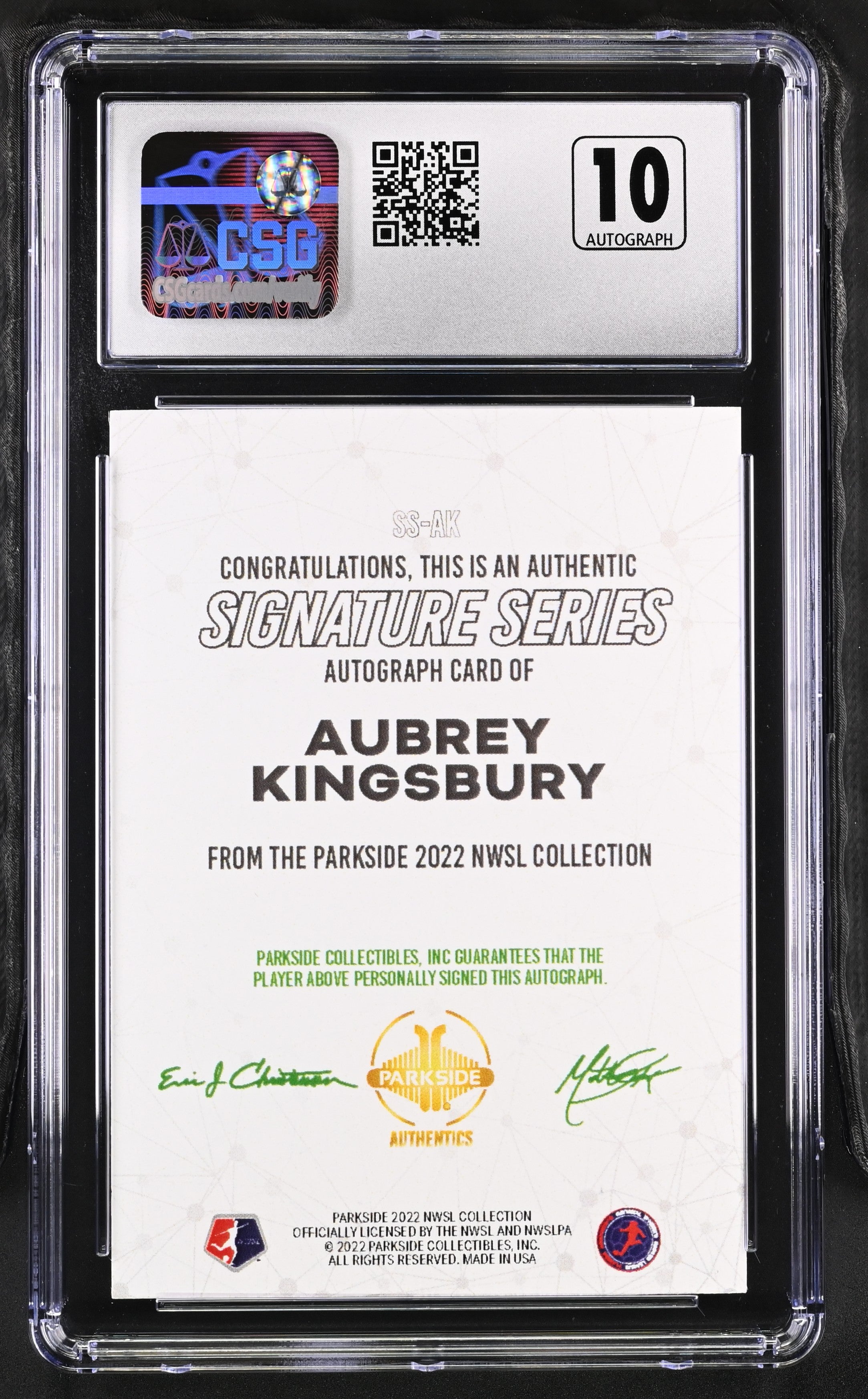 2022 Parkside Nwsl Collection Aubrey Kingsbury Signature Series #SS-AK CGC 9.5