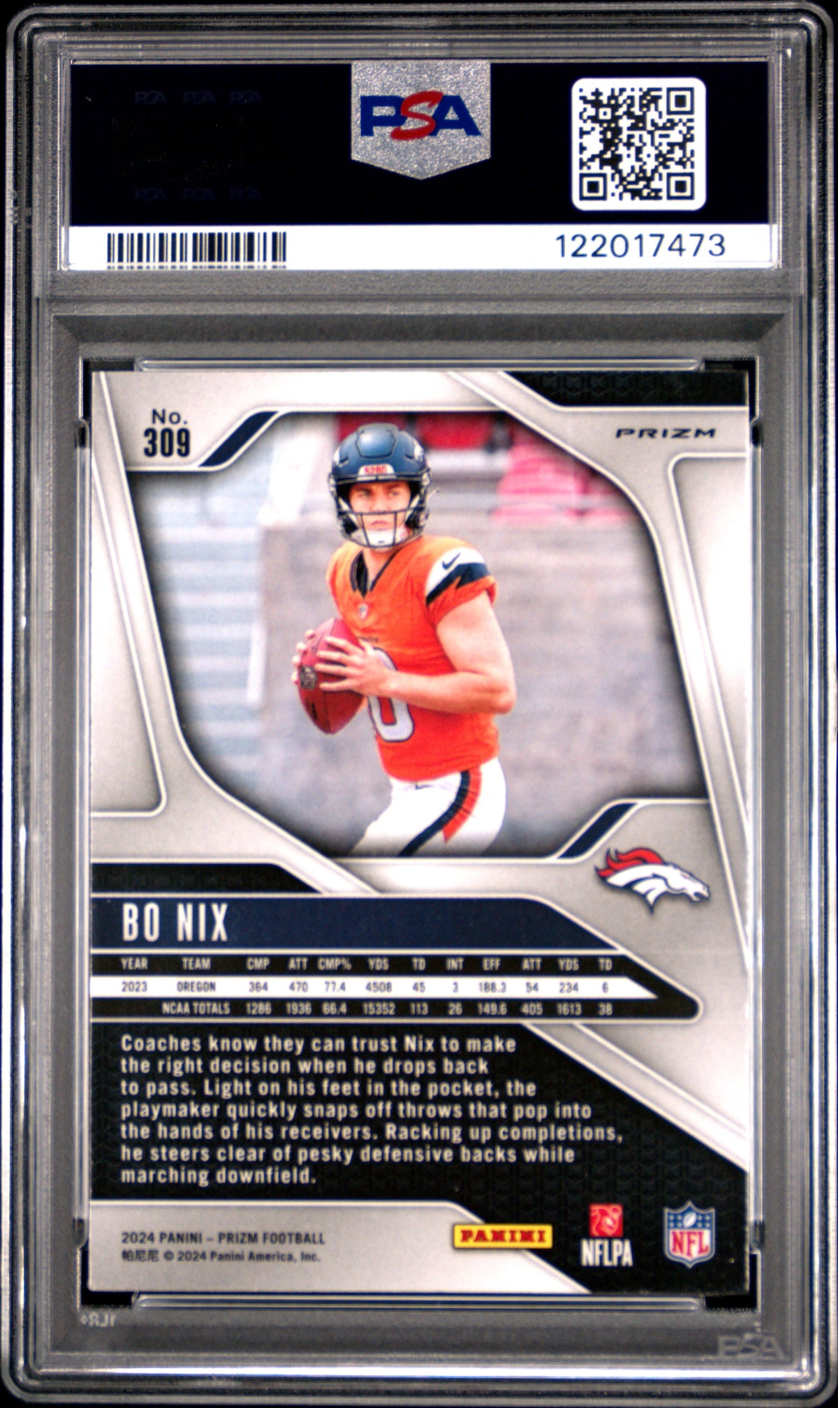2024 Prizm Bo Nix RC - Orange Disco Rookie #309 PSA 10 GEM MINT Denver Broncos