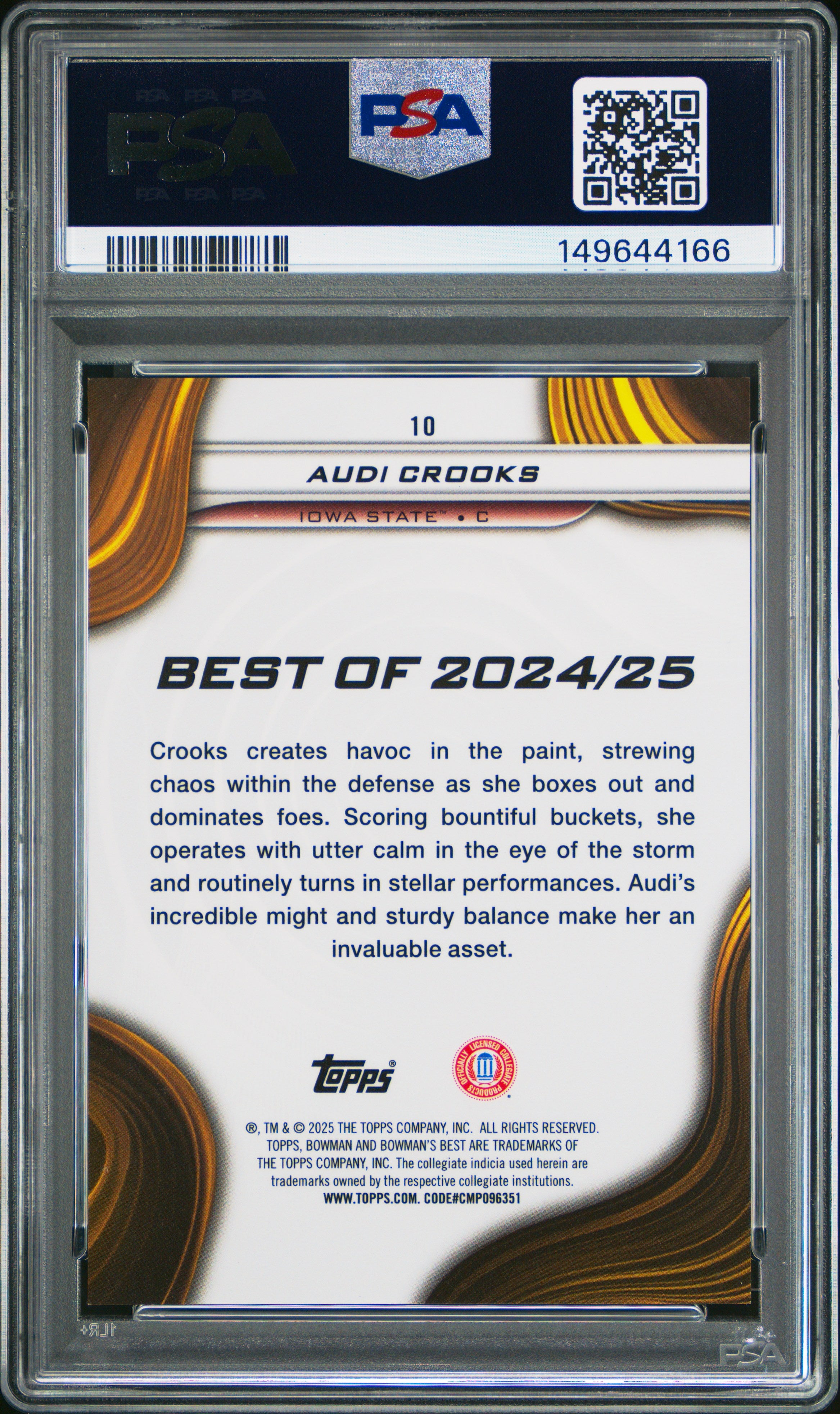 2024 Bowman University Best Audi Crooks Black Refractor 02/10 #10 PSA 9 MINT