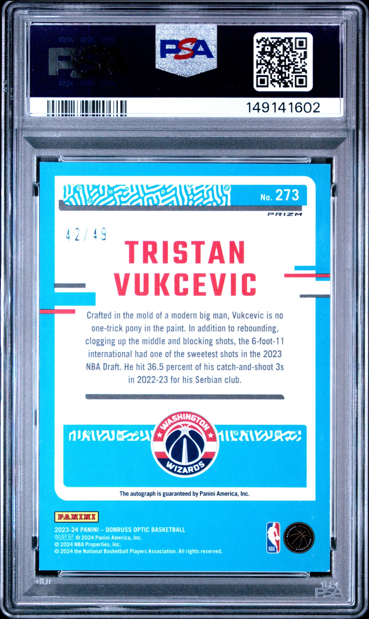 2023 Panini Donruss Optic Tristan Vukcevic Signature Blue #273 PSA 9