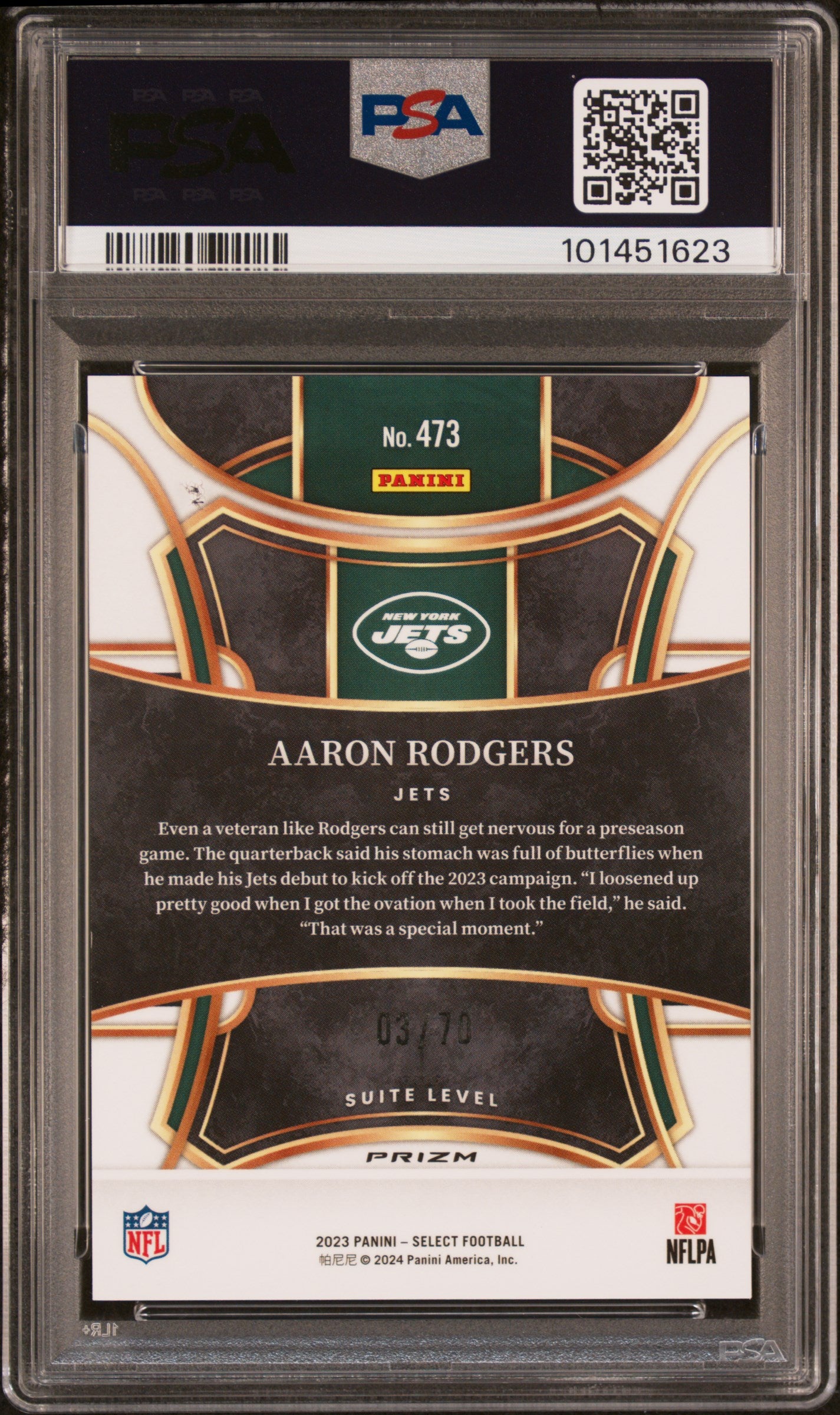 2023 Panini Select Aaron Rodgers Dragon Scale Prizm #473 PSA 9 New York Jets